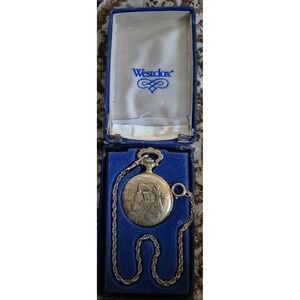 Vintage Westclox Pocket Watch Train Locomotive Case + Chain Original Box